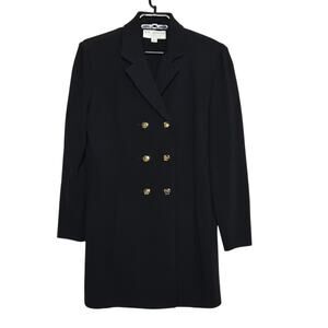 St. John Collection Long Double-Breasted Jacket in Black Size 6 Knit Gold